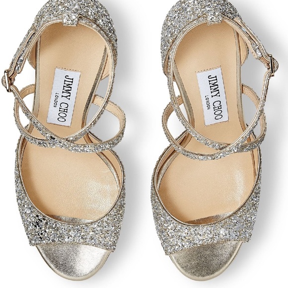 NWT JIMMY CHOO $795 Emsy 85 Glitter Sandals heels sparkling silver 41 9.5 10 - Picture 6 of 12